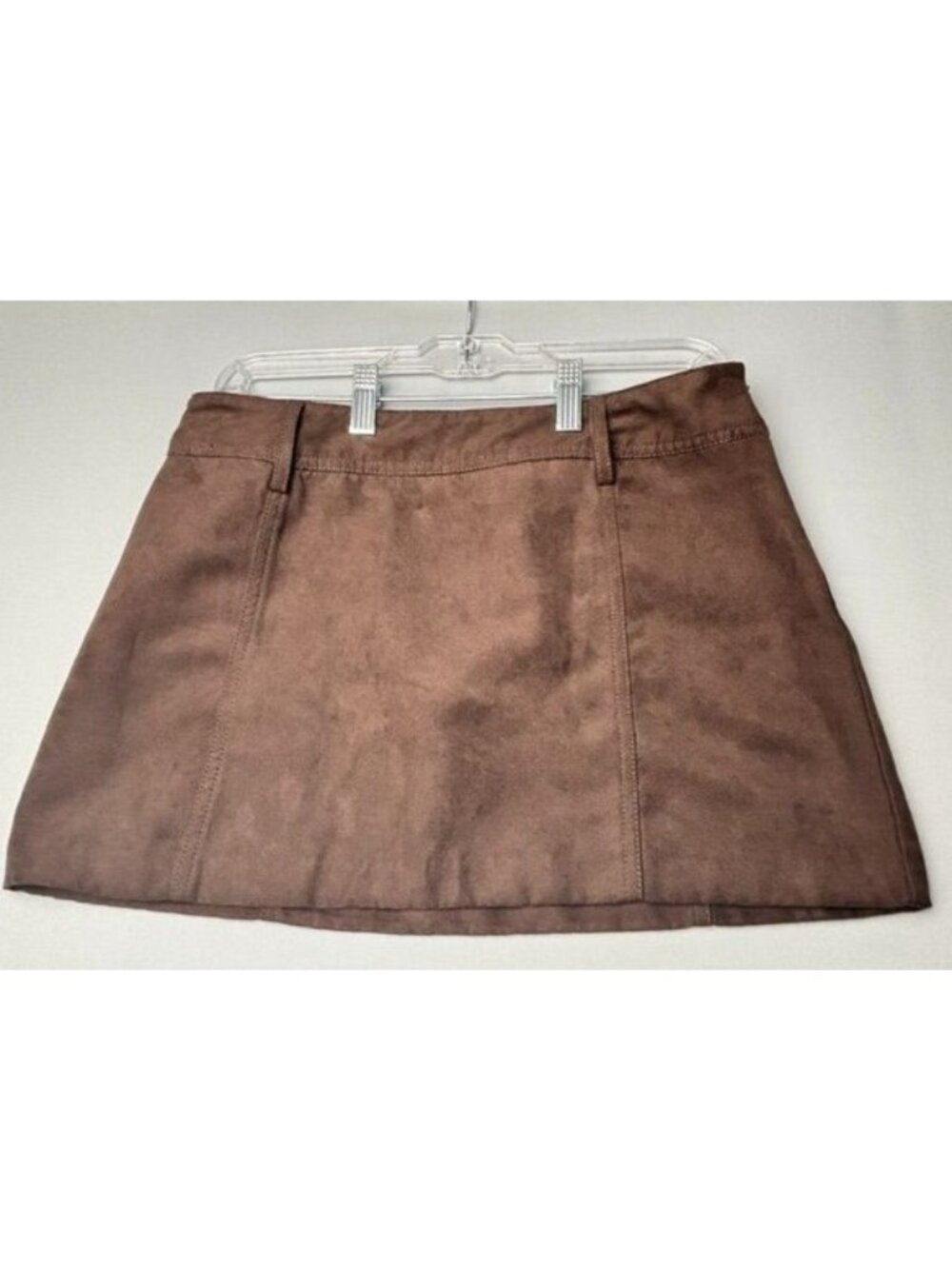 H&M Women's Brown Faux Suede Mini Skirt Size 6 Side Zip A-Line Casual